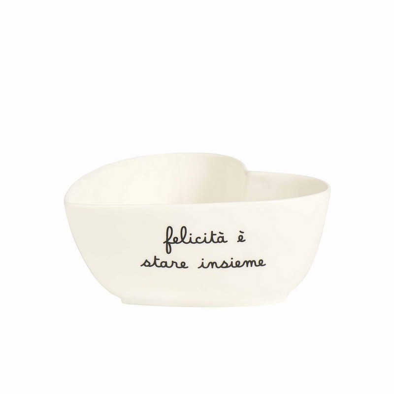 Ciotola a forma di cuore in gres decorata con scritta “Felicità è stare insieme”